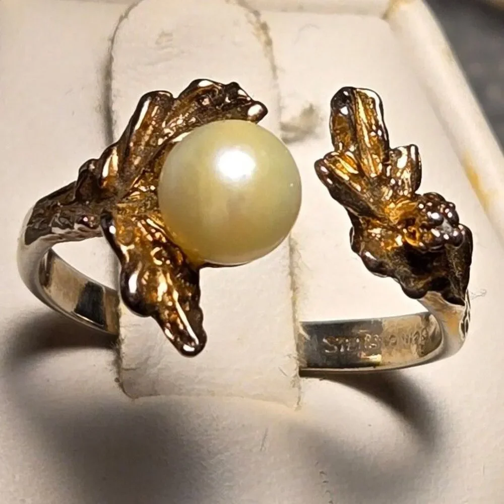 Gold and silver vintage sterling silver ring sz 7.5 adjustable